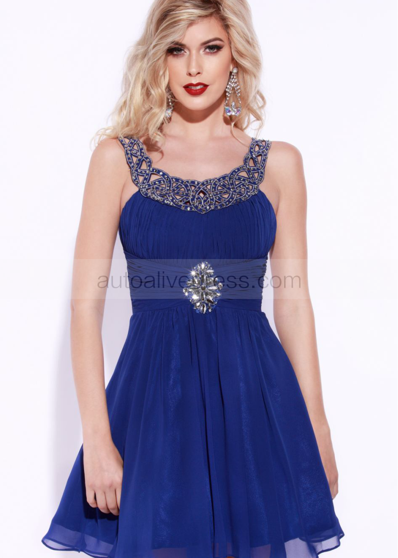 Royal Blue Knee Length Chiffon Dress